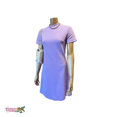 Vestido de manga corta vintage de poliéster púrpura línea A hecho a mano Foto 1 de 4