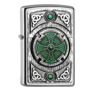 Zippo Petrol Lighter Celtic Cross Green Design Windproof New - Picture 1 of 1
