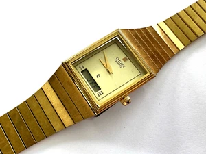 Vintage Citizen 30-4701 Rectangle Analog Digital Gold Tone Men's Watch Runs - Picture 1 of 21