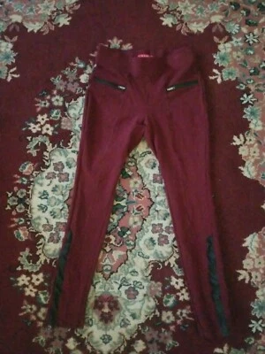 GUESS LA Womens Burgundy Pull On High Waist Soft Thick Stretch Pants Size XS - Image 1 of 4