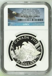 2013 Canada S$20 - Aquila calva che protegge il suo nido NGC PF70UC prime uscite - Foto 1 di 6