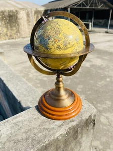 Antique Nautical Brass Armillary Tabletop Marine Sphere World Globe Decorative - Picture 1 of 6