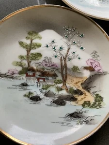 6 Antique c1891 Nippon Torii Hand Painted 5.5" Plates - By The River Scene - Picture 1 of 4