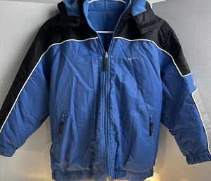 Nike Boy’s Size S Reversible Zip Up Removable Hood Blue And Black Puffer Jacket - Picture 1 of 8