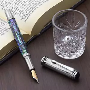 Xezo Maestro Fine Fountain Pen, Paua Abalone Inlay. Chrome Plated. Handmade, LE - Picture 1 of 7
