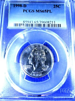 1998 D QUARTER Ms65PL POP 4/1 ONLY 1 GRADED HIGHER IN CLAD TYPE II PCGS GS PQ+ - Image 1 of 4