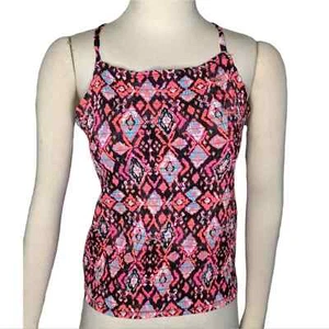 JUSTICE 18/20 Coral Tribal Smocked Crop Crisscross Tank NEW - Picture 1 of 8