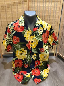 Old Navy Hawaiian Button Up Shirt 100% Cotton Medium M Colorful Flowers Floral - Picture 1 of 6