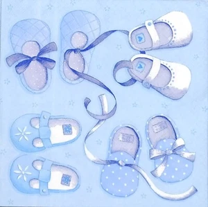 Q628# 3x einzelne Papierservietten für Decoupage blau weiß Baby Stiefel Schuhe Muster - Bild 1 von 8