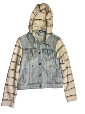 Chaqueta de mezclilla mediana para mujer Billabong con capucha extraíble usada en excelente estado Foto 1 de 4