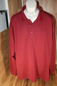 Pro Tour Coolplay Tall Mens Red Black Striped Long Sleeve Polo Golf Shirt Sz XL - Picture 1 of 7