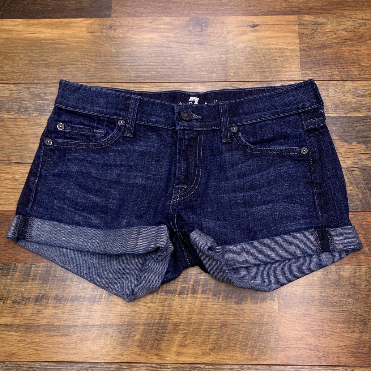7 For All Mankind Women's Relaxed Mid Roll Denim Shorts – Broken Twill, Soft Stretch, Cuffed Hem - View #3