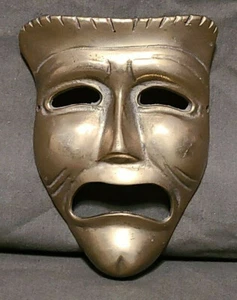 Máscara de teatro de tragedia de latón vintage decoración de pared  - Imagen 1 de 3