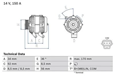 BOSCH Alternator For VOLVO C70 II S40 V50 04-13 0986083070 - Image 1 of 4
