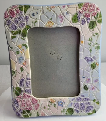 Photo Frame Mosaic Tile Pink Purple Hydrangea Flowers Country Cottagecore Vtg - Image 1 of 4