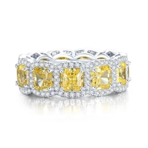 Yellow Lab created Diamond Full Eternity Band Ring Wedding 18K White Gold Plated - Bild 1 von 17