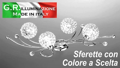 PLAFONIERA MODERNA CROMATA 4 LUCI LAMPADARIO DA SOFFITTO CROMO CRISTALLO Cielo2 - Immagine 1 di 4