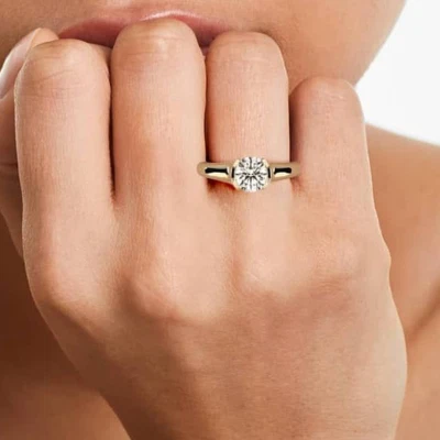 Engagement Ring 14k Gold Yellow IGI 1 Ct Lab Created Diamond Round Black Friday  - Image 1 of 4