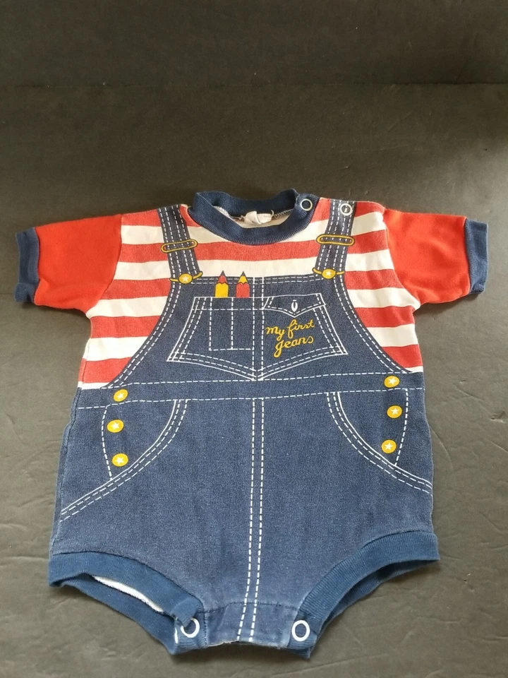 Le Top My First Jeans Bebé Una Pieza 6 A 9 Meses Rojo Blanco Azul Foto 1 de 4