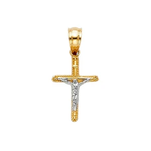 Small Tiny Real 14k Gold Milgrain Jesus Crucifix Cross Pendant Charm Mens Womens - Picture 1 of 1