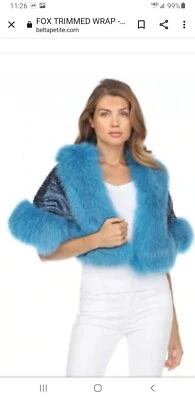 Turquoise BLUE FOX CRYSTALS RHINESTONES SHAWL WRAP SHRUG CAPE NEW GORGEOUS - Image 1 of 4