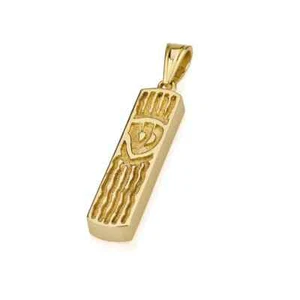 Mezuzah Shin Jewish Pendant in Real 14K Yellow Gold Judaica Jewelry from Israel - Picture 1 of 11
