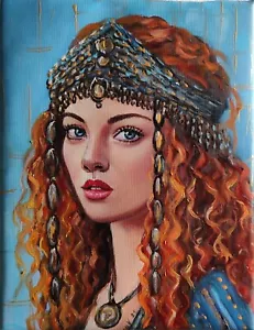 Beautiful Woman Portrait Original canvas Redhead Paintings Female Art Signed - Picture 1 of 4