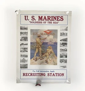 Póster original de Bruce Moore de colección de 1918 de los Marines de los Estados Unidos Soldados del Mar - Imagen 1 de 6