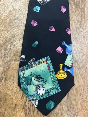 Vintage 1994 Nicole Miller Parker Bros Board Games Silk Tie Clue Monopoly Ouija - Image 1 of 4