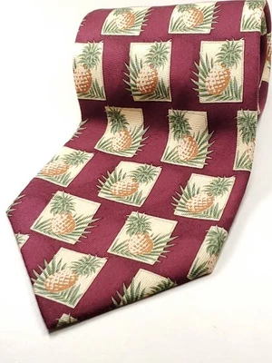 Corbata TOMMY BAHAMA Hecha a Mano 100% Seda Para Hombre Roja Verde Marrón Piña NUEVA Foto 1 de 4