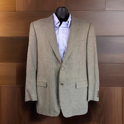 Blazer Para Hombres Canali Lana Seda 42L Italia Chaqueta Abrigo Deportivo Tostado Micro Cuadros Textura Foto 1 de 4