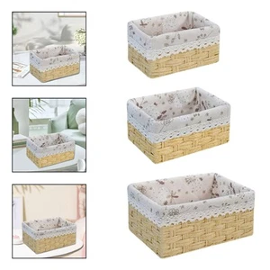Woven Basket Accessories with Cloth Liner Rectangular Organizer Bin for Snacks - Picture 1 of 22