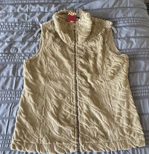 NWT Sport Haley Tan Gold Faux Fur Full Zip Vest Jacket Medium - Picture 1 of 4