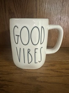 Rae Dunn By Magenta “Good Vibes” White Coffee Mug Large Cup NEW - Picture 1 of 9