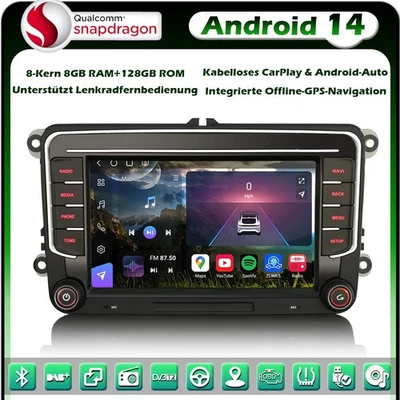 8G+128GB Android 14 Autoradio für VW Polo Golf V VI Tiguan Passat Touran Seat T5 - Bild 1 von 4