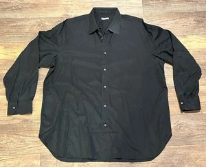Brioni Roma Mens Cotton Long Sleve Button Up Dress Shirt Black 2XL Made In Italy - Picture 1 of 9