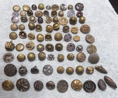 81 Antique Vintage Metal Picture Buttons VARIOUS PATTERNS - Image 1 of 4