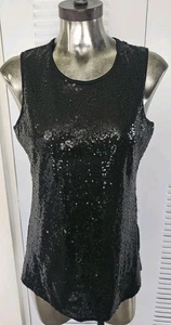 Top de lentejuelas negro sin mangas Oyamiki para mujer talla mediana. - Imagen 1 de 5
