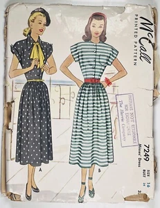 Vintage 1940’s Sewing Pattern McCall 7249 Misses Day Dress And Tie Bust 34” - Picture 1 of 4