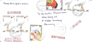 BB002 Express air mail letter cover Cambodia to Germany 1995 birds fauna stamps - Picture 1 of 2