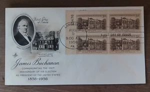 WHEATLAND james buchanan home lancaster PA ARTCRAFT CACHET 1956 FDC PLATE#BLOCK - Picture 1 of 1