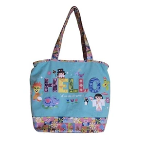 Disney Parks It's a Small World 'Hello' Turquoise Canvas Zippered Tote Bag - Picture 1 of 6