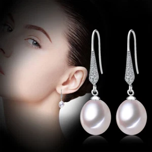 Pendientes de plata 925 con perla natural de agua dulce negra o blanca - Imagen 1 de 9