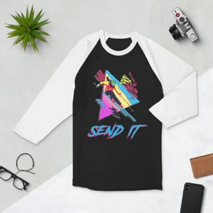 Skiing shirt, Just Send It, Sent It Send It Skier Ski 3/4 sleeve raglan shirt - Picture 1 of 10