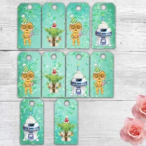 10 Star Wars Gift Tags Scrapbooking Craft Diy birthday Boys girls baby yoda - Picture 1 of 1