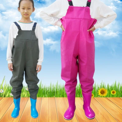 Kids Boy Girls Chest Wader Waterproof Trousers Boots Fishing Outdoor Camouflage - Image 1 of 4