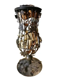 Decorative Art Wine Grapes Cork Cage Holder Hourglass Shaped Bronze with Corks - Picture 1 of 2