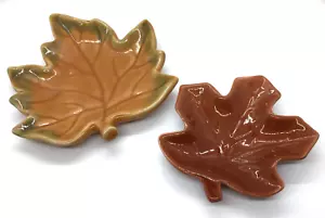 Keramik Herbst Blatt Stumpenschmuck Kerzenschale Gold Braun Erntedank 2er Set - Bild 1 von 7