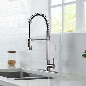 Abziehbare Küchenspüle Wasserhahn drehbar Einzelgriff mit Deckplatte gebürstet - Bild 1 von 8