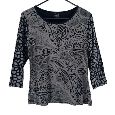 Camisa KATINA MARIE Negra Gris Algodón Acentos Estrás Manga 3/4 Hecha en EE. UU. XS Foto 1 de 4